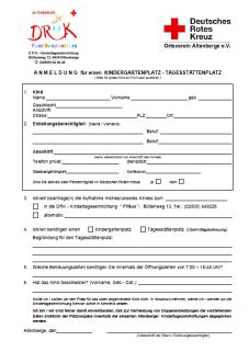 Download Anmeldeformular DRK-Kindertageseinrichtung Fifikus Altenberge